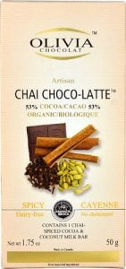 Olivia Chocolat Artisan Chai Choco Latte Bar 53 Cocoa Organic Spicy Cayenne 628137000665